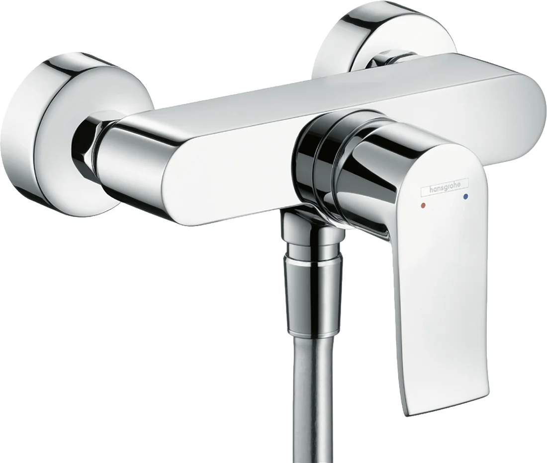 Hansgrohe Metris Einhebel-Brausemischer Aufputz Chrom - Keramikmischsystem, einstellbare Temperaturbegrenzung, Rückflussverhinderer, Schalldämpfer, DN15 Anschluss