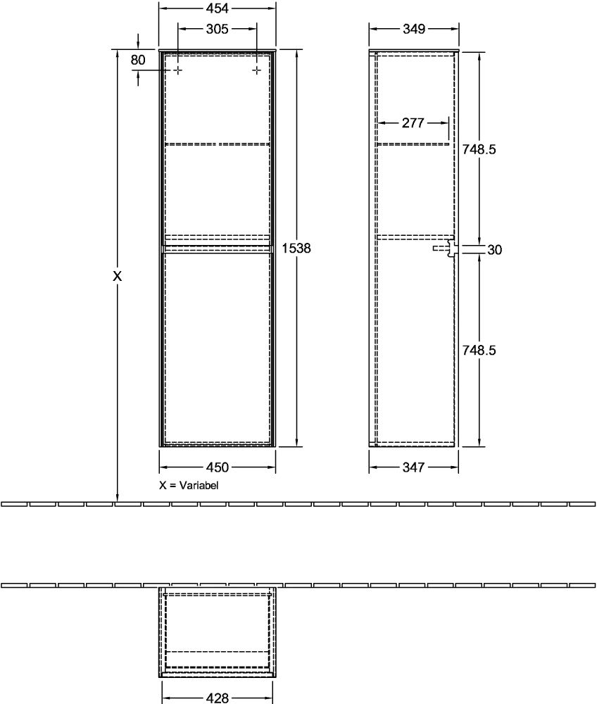 Villeroy & Boch Hochschrank mit Wäschekorb „Collaro“ 45,4 × 153,8 × 34,9 cm ohne Beleuchtung, Anschlag links, 1 Tür