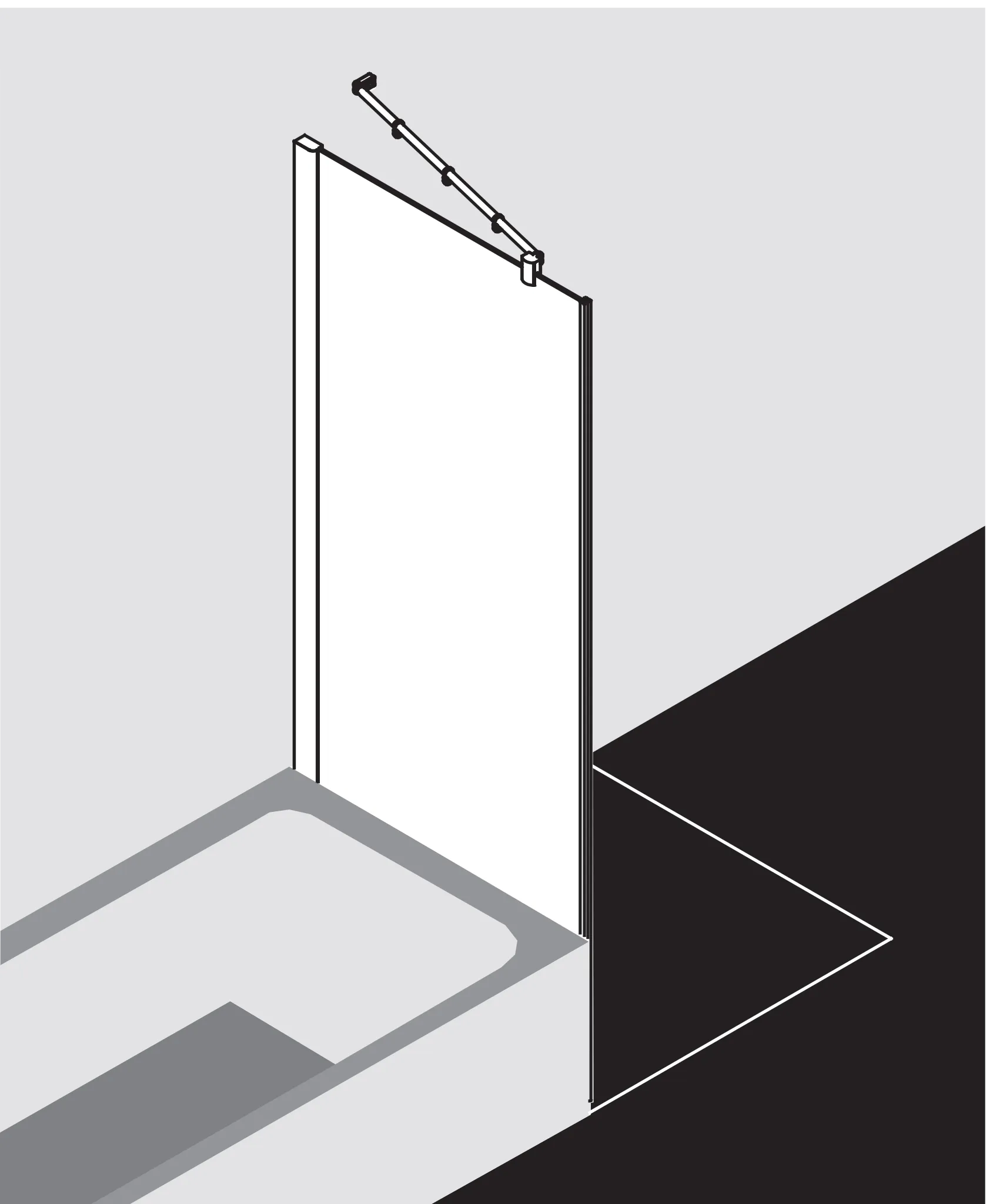 Kermi verkürzte Seitenwand neben Badewanne für Ecke „PASA XP“ Glas Klar, Profile Silber Mattglanz, BV: 970 - 1000 mm WE: 980 - 1010 mm H: 1600 mm Kermi verkürzte Seitenwand neben Badewanne für Ecke „PASA XP“ Glas Klar, Profile Silber Mattglanz, BV: 970 - 1000 mm WE: 980 - 1010 mm H: 1600 mm