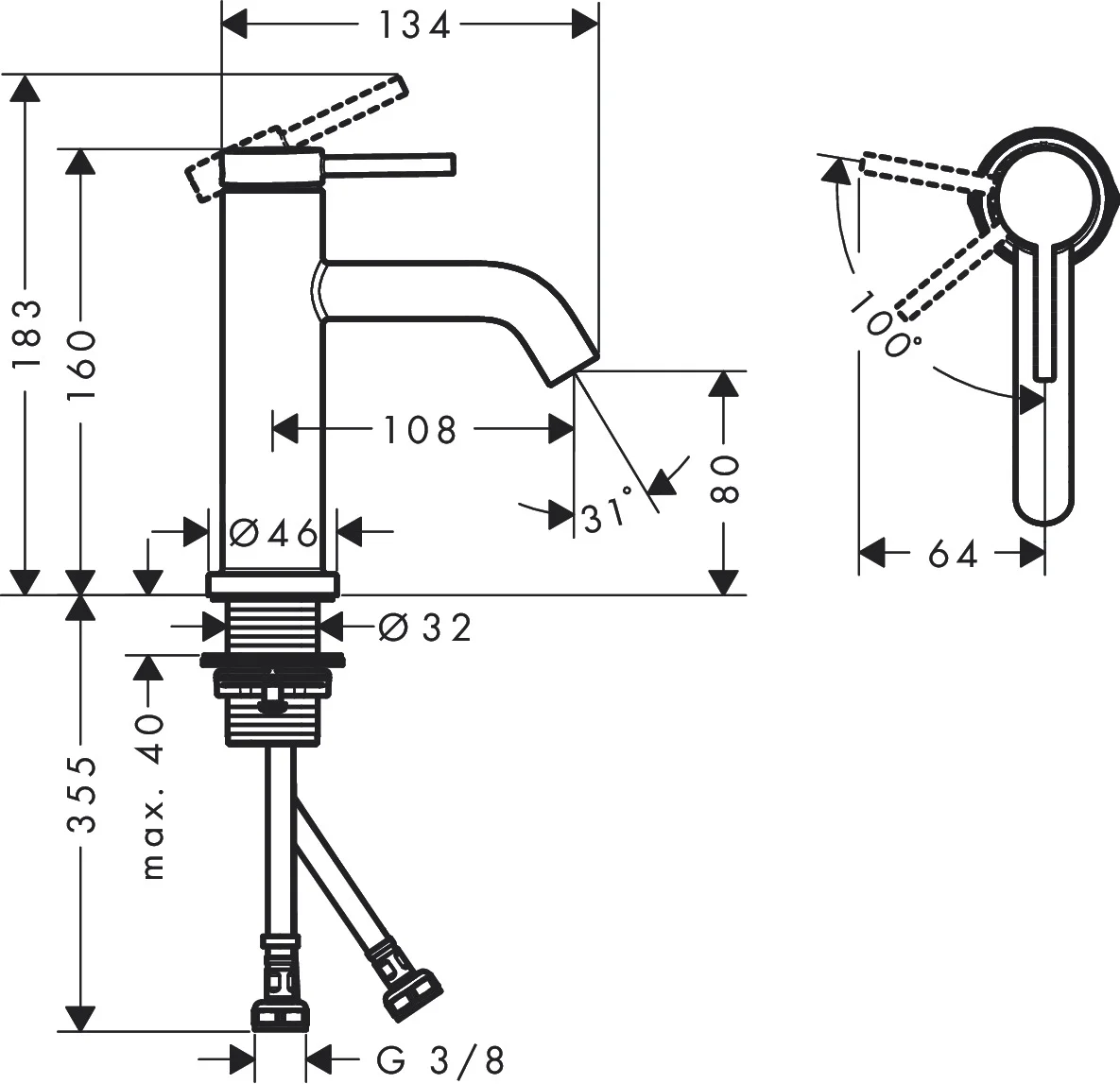 Hansgrohe Tecturis S Einhebel-Waschtischmischer 80 CoolStart EcoSmart+ Brushed Bronze, Ausladung 108 mm, Auslaufhöhe 80 mm, Keramikmischsystem, max. Durchflussmenge 4 l/min, für Durchlauferhitzer geeignet