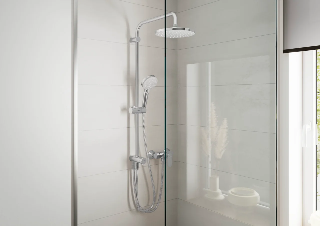 Hansgrohe Vernis Blend Showerpipe 200 1jet, Chrom, Aufputzinstallation, 400 mm Brausearmlänge, 80 cm oder 160 cm Metaflex-Brauseschlauch Hansgrohe Vernis Blend Showerpipe 200 1jet, Chrom, Aufputzinstallation, 400 mm Brausearmlänge, 80 cm oder 160 cm Metaflex-Brauseschlauch
