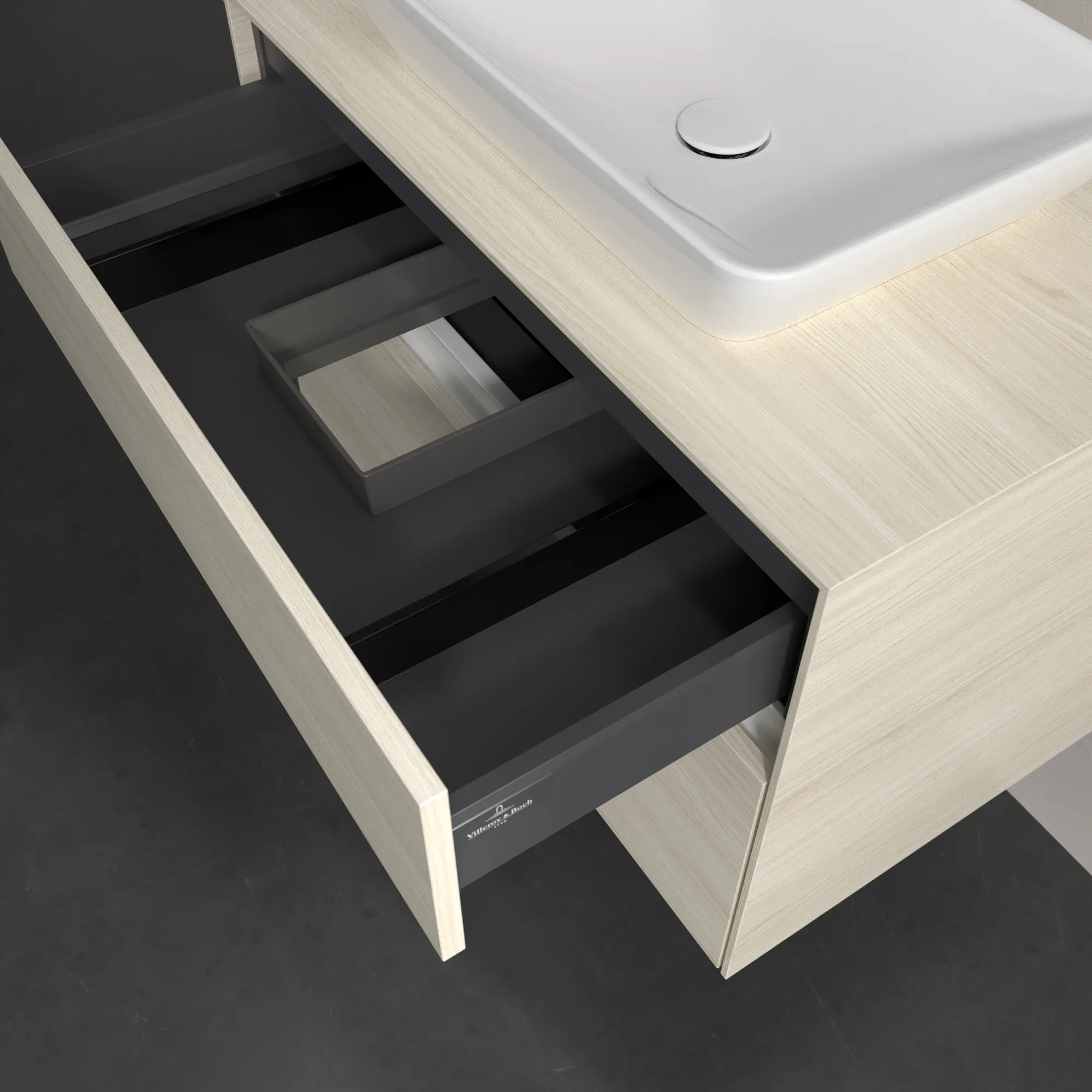 Villeroy & Boch Waschbeckenunterschrank Collaro C108B0, Eckig White Oak, 800x548x500mm, mit Beleuchtung und SoftClosing, 2 Auszüge