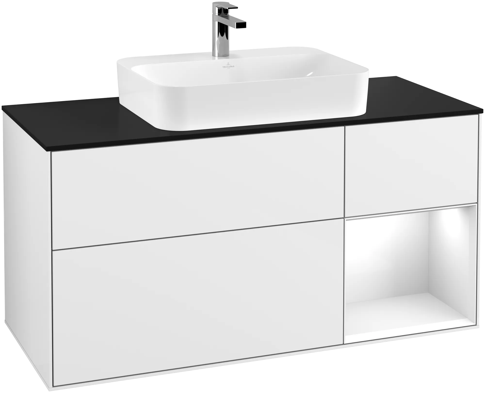Villeroy & Boch Finion Waschbeckenunterschrank G42 1200x603x501mm Glossy White Lacquer / Glass Black Matt