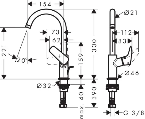 Waschtischmischer 210 Logis chrom mit Schwenkauslauf