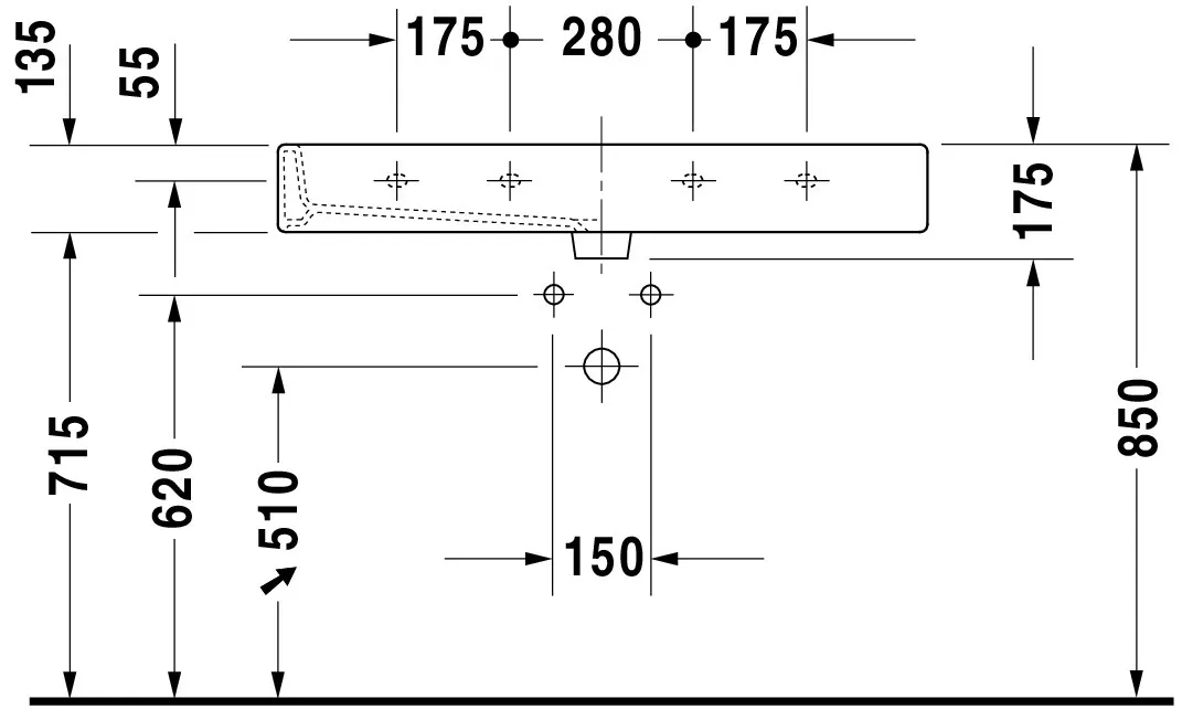 Wandwaschtisch „Vero“, mit Überlauf, Hahnlochposition mittig Wandwaschtisch „Vero“, mit Überlauf, Hahnlochposition mittig