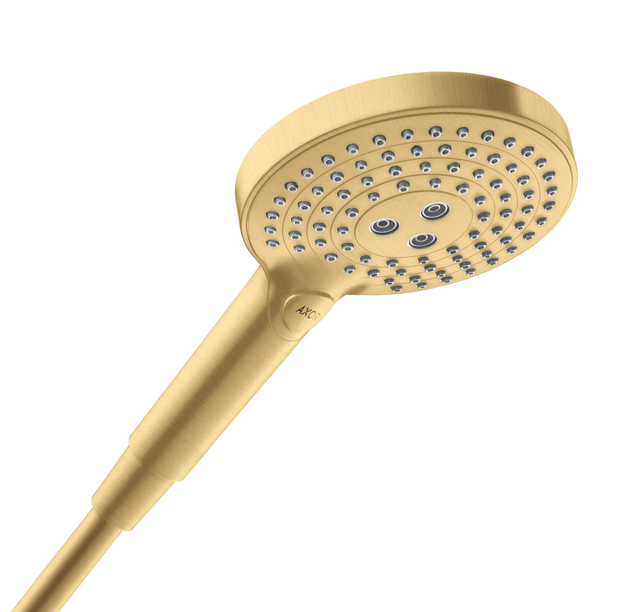 Hansgrohe AXOR ShowerSolutions Handbrause 120 3jet Brushed Gold Optic, 125 mm Brausekopfgröße, Rain/RainAir/WhirlAir Strahlarten, Select-Taste, QuickClean, max. Durchfluss 13,4 l/min bei 3 bar, Anschluss G 1/2