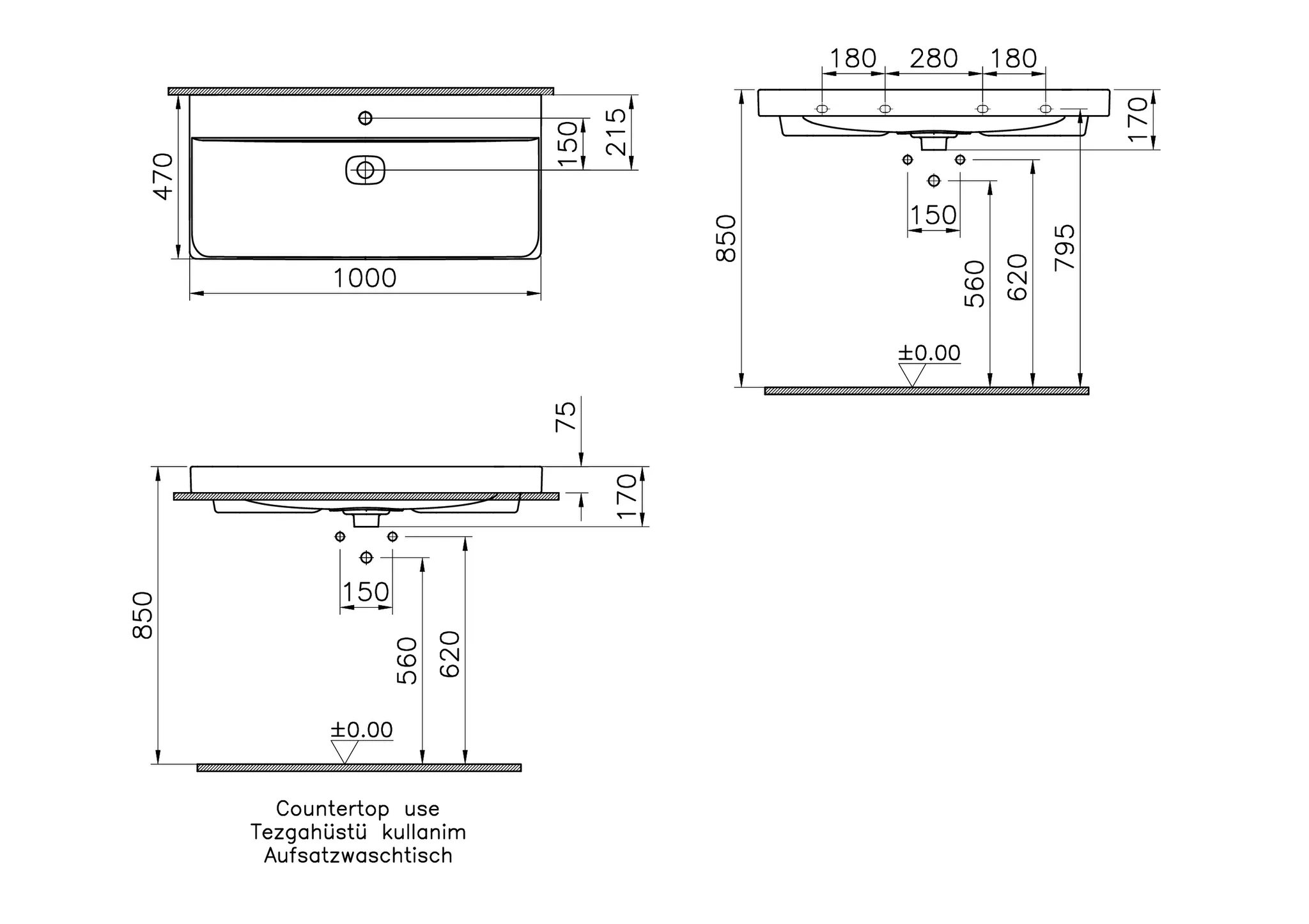 VitrA New Metropole Waschtisch wandgebunden rechteckig 100 x 47 cm mit Hahnloch und Überlaufschlitz, Edelweiß VitrA New Metropole Waschtisch wandgebunden rechteckig 100 x 47 cm mit Hahnloch und Überlaufschlitz, Edelweiß