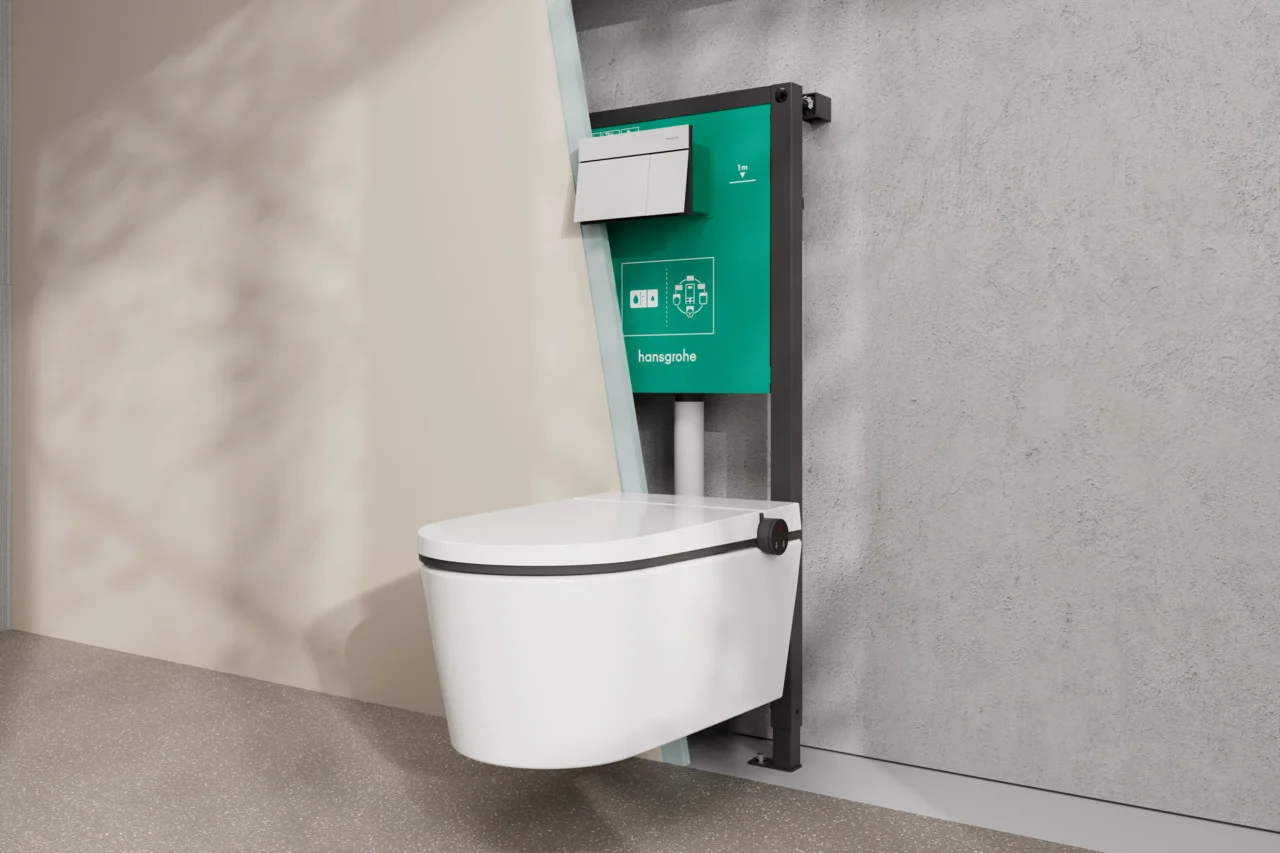 Hansgrohe EluPura S Wand-WC-Set mit AquaFall-Spülung, SoftClose und QuickRelease, weiß, 540 mm, 180 mm Mittenabstand, 160 mm Achsabstand Hansgrohe EluPura S Wand-WC-Set mit AquaFall-Spülung, SoftClose und QuickRelease, weiß, 540 mm, 180 mm Mittenabstand, 160 mm Achsabstand
