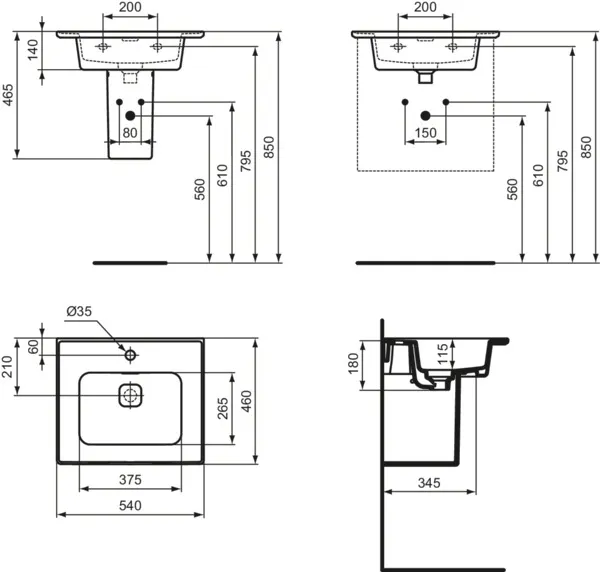 Waschbecken „StradaII“ 54 × 46 × 18 cm, Hahnlochposition mittig Waschbecken „StradaII“ 54 × 46 × 18 cm, Hahnlochposition mittig