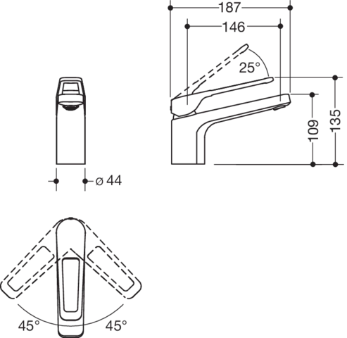 Einhand-Waschtischmischer „System-Armaturen“ Ausladung 187 mm