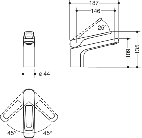 Einhand-Waschtischmischer „System-Armaturen“ Ausladung 187 mm Einhand-Waschtischmischer „System-Armaturen“ Ausladung 187 mm