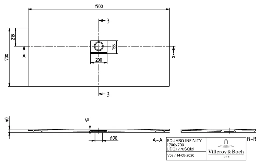 Villeroy & Boch rechteck Duschwanne „Squaro Infinity“ nur flächenbündige Installation 170 × 70 cm ohne Oberflächenbeschichtung, in Brown Villeroy & Boch rechteck Duschwanne „Squaro Infinity“ nur flächenbündige Installation 170 × 70 cm ohne Oberflächenbeschichtung, in Brown
