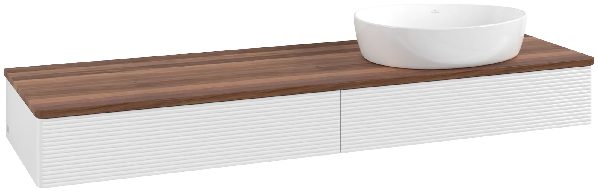 Villeroy & Boch Antao Waschbeckenunterschrank K16_1, 1600 x 190 x 500 mm, Holz, Glossy White Lacquer / Warm Walnut