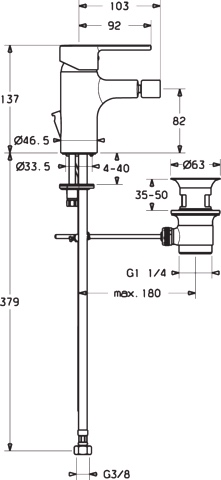 HA Einhebelmischer Bidetbatterie HANSARONDA 0306 Zugstangenablaufgarnitur Ausladung 103 mm DN15 Chrom