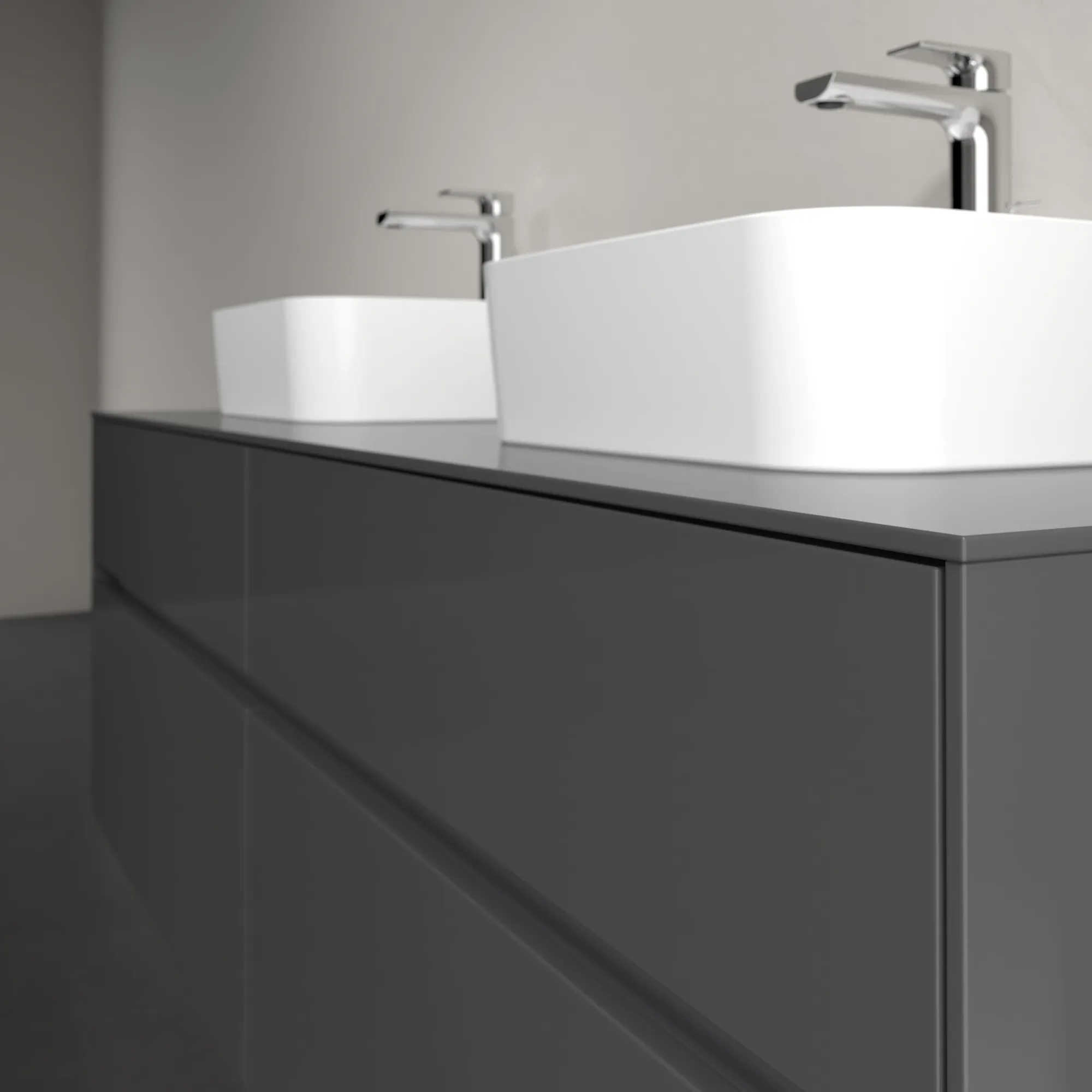 Villeroy & Boch Waschtischunterschrank „Collaro“ 1600 × 548 × 500 mm Glossy Grey, ohne Beleuchtung, für links und rechts Villeroy & Boch Waschtischunterschrank „Collaro“ 1600 × 548 × 500 mm Glossy Grey, ohne Beleuchtung, für links und rechts