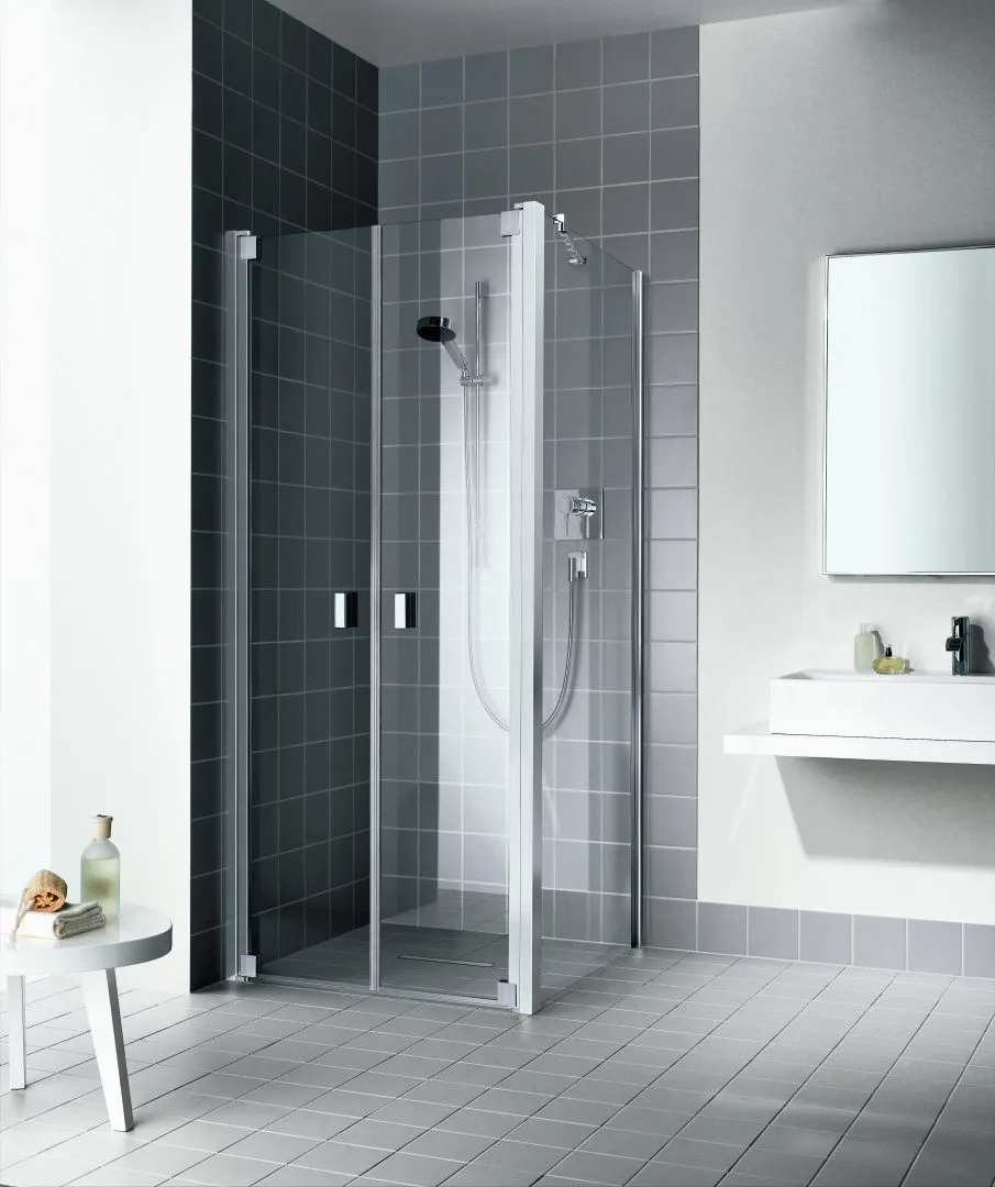 Kermi Pendeltür für Nische und Ecke „RAYA“ Glas Klar, Profile Silber Mattglanz, BV: 893 - 953 mm GAK: 880 - 930 mm WE: 893 - 953 mm H: 2000 mm