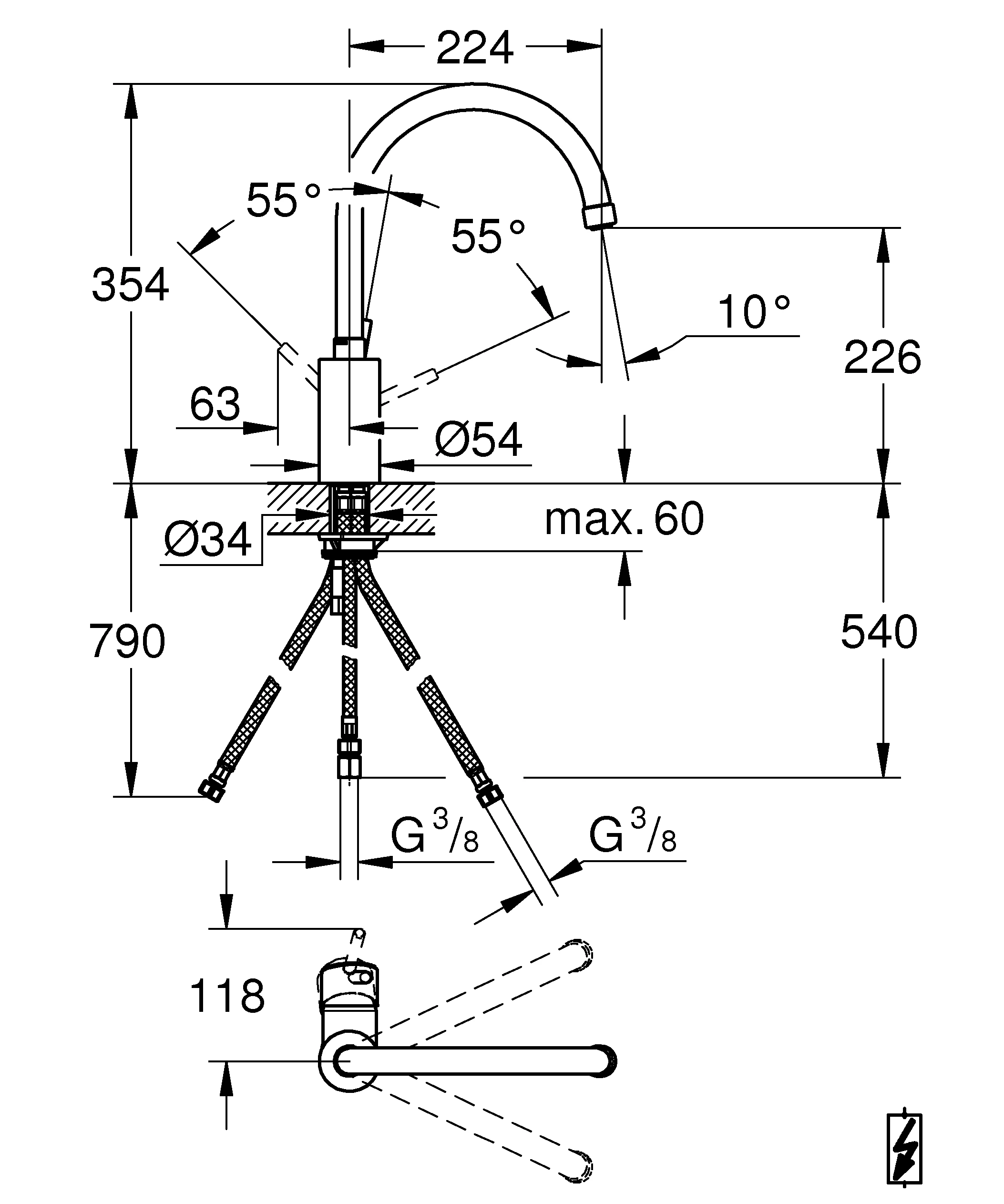 Einhand-Spültischbatterie Concetto 31132_1, hoher Auslauf, Einlochmontage, Niederdruck für offene Warmwasserbereiter, chrom