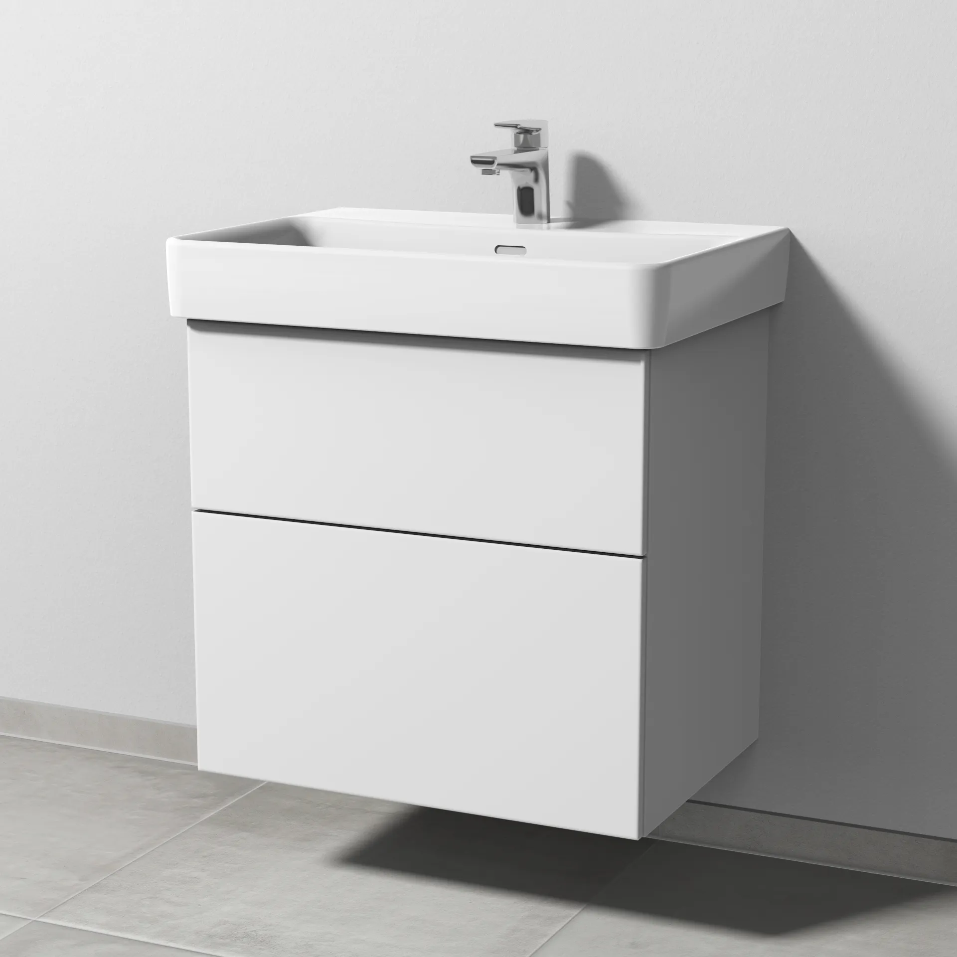 Sanipa Waschtischunterschrank „3way“ passend zu Keramik-Waschtische Pro S von Laufen 600 × 593 × 437 mm in Weiß-Soft, Becken mittig