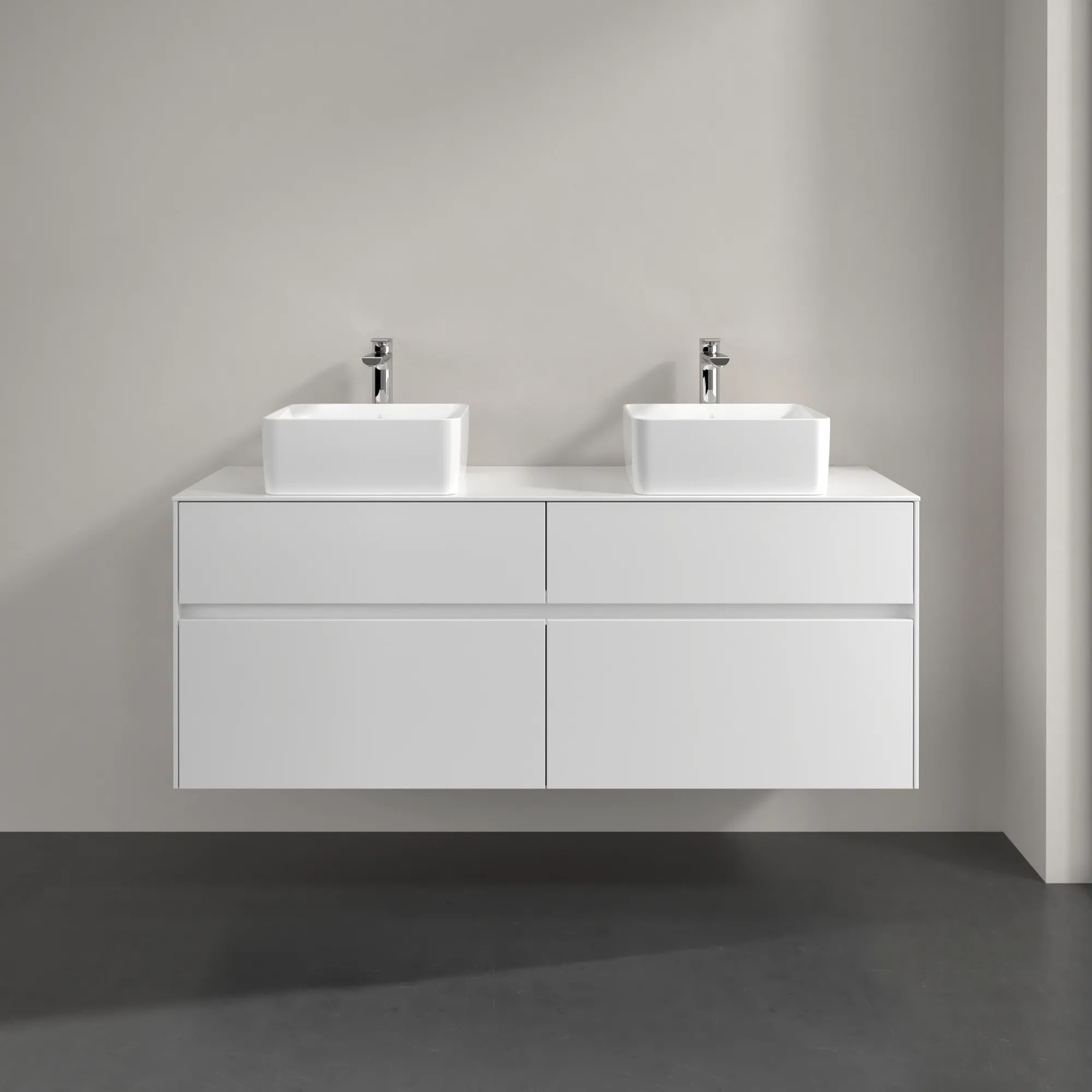 Villeroy & Boch Waschtischunterschrank „Collaro“ 1400 × 548 × 500 mm Glossy White, ohne Beleuchtung, für links und rechts