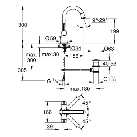 Grohe Grandera Zweigriff-Waschtischbatterie L-Size, Einlochmontage, chrom Grohe Grandera Zweigriff-Waschtischbatterie L-Size, Einlochmontage, chrom