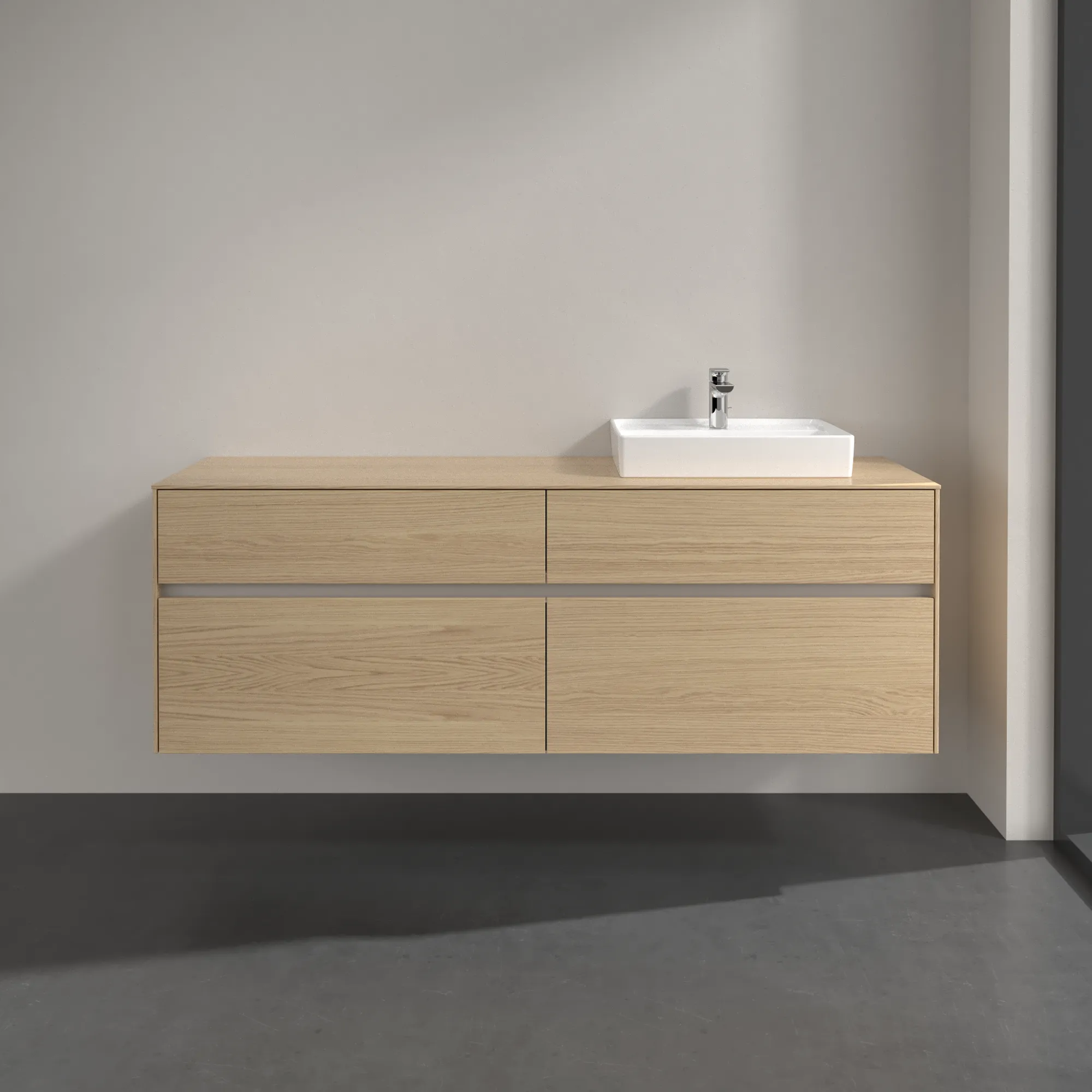 Villeroy & Boch Waschtischunterschrank „Collaro“ 1600 × 548 × 500 mm Nordic Oak, ohne Beleuchtung, für Becken rechts Villeroy & Boch Waschtischunterschrank „Collaro“ 1600 × 548 × 500 mm Nordic Oak, ohne Beleuchtung, für Becken rechts