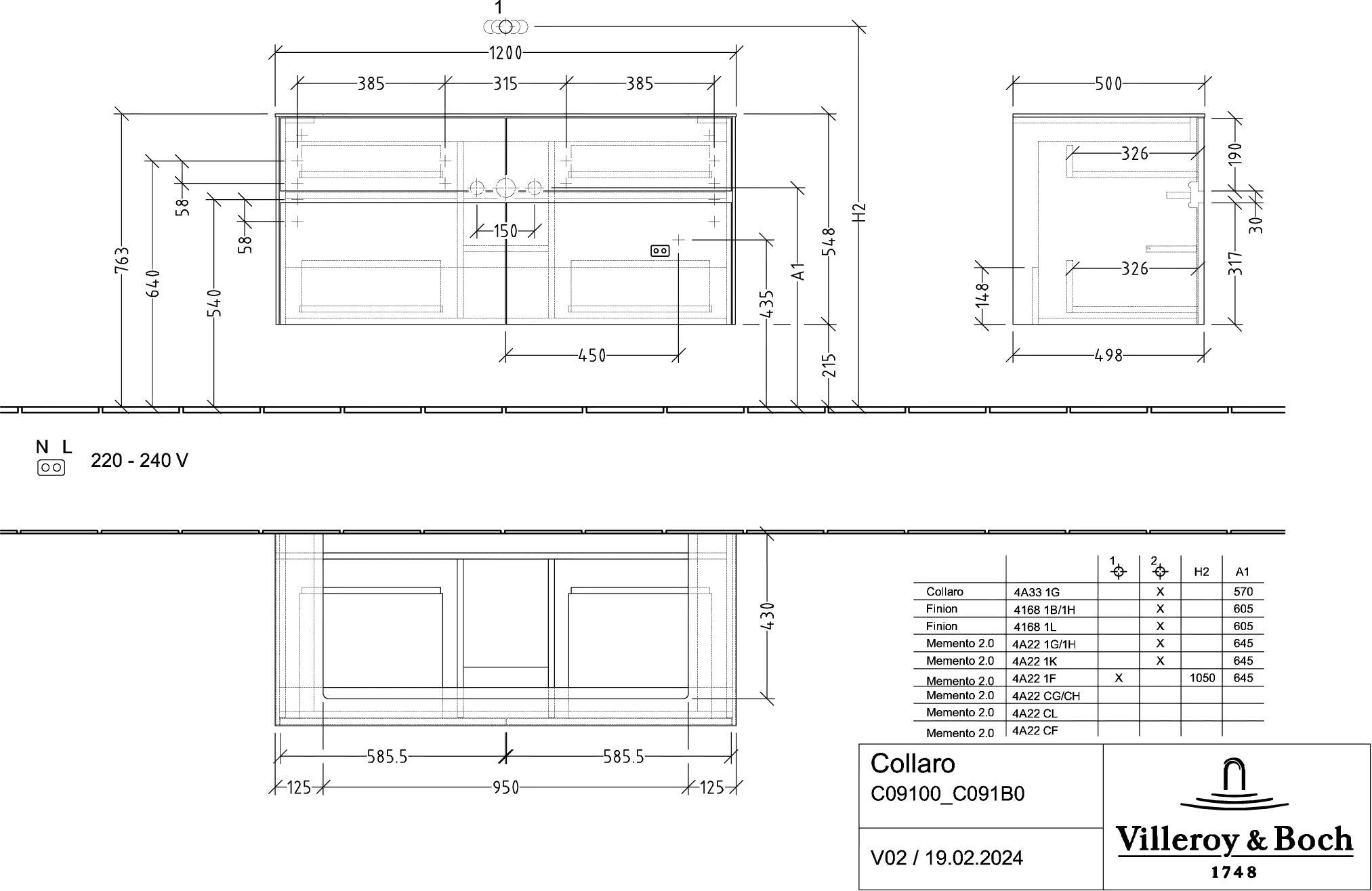 Villeroy & Boch Waschtischunterschrank „Collaro“ 1200 × 548 × 500 mm Glossy Grey, ohne Beleuchtung, für Becken mittig Villeroy & Boch Waschtischunterschrank „Collaro“ 1200 × 548 × 500 mm Glossy Grey, ohne Beleuchtung, für Becken mittig