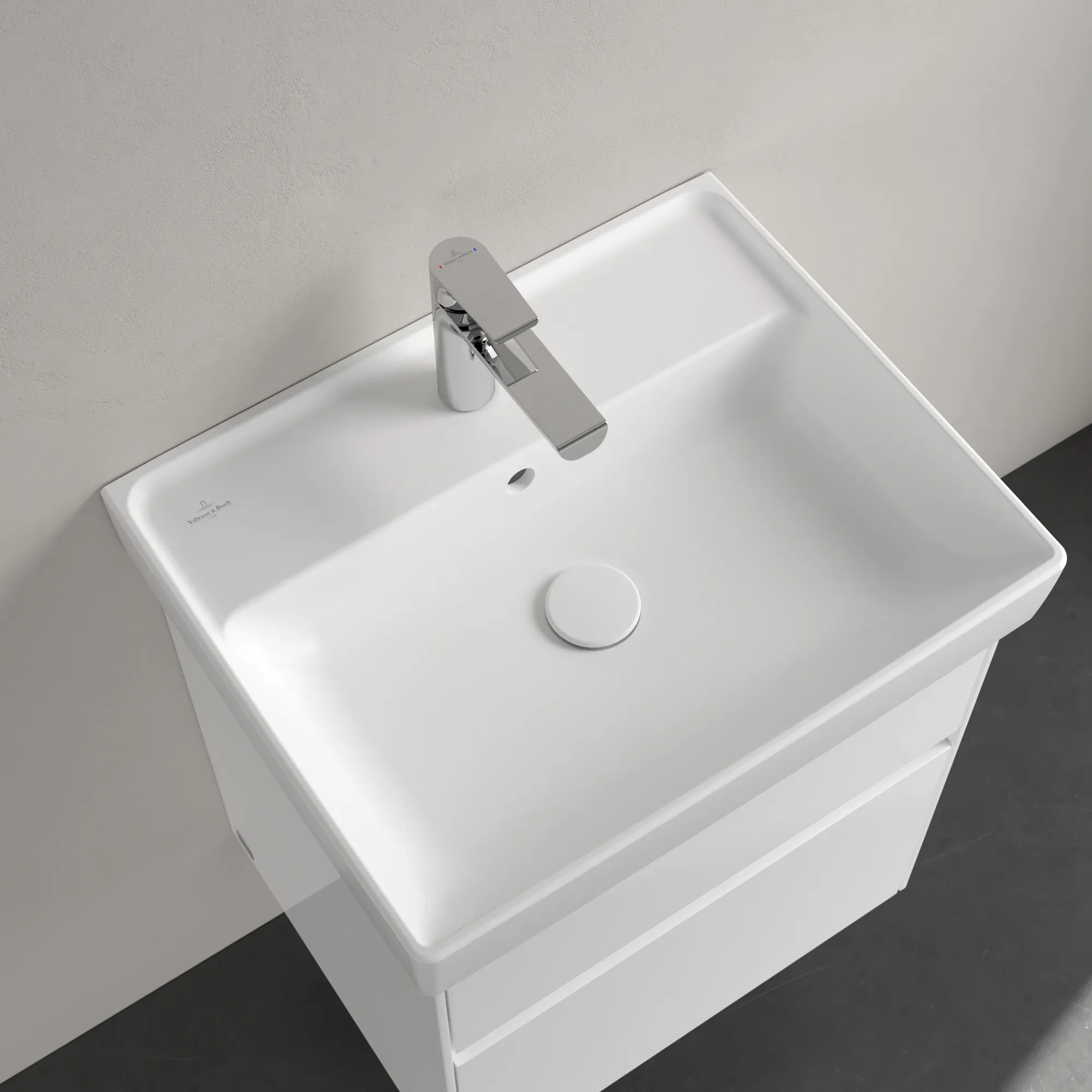 Villeroy & Boch Wandwaschtisch aus TitanCeram „Collaro“ 550 × 440 × 160 mm, mit Hahnlochbohrung, Hahnlochposition mittig in Stone White Villeroy & Boch Wandwaschtisch aus TitanCeram „Collaro“ 550 × 440 × 160 mm, mit Hahnlochbohrung, Hahnlochposition mittig in Stone White