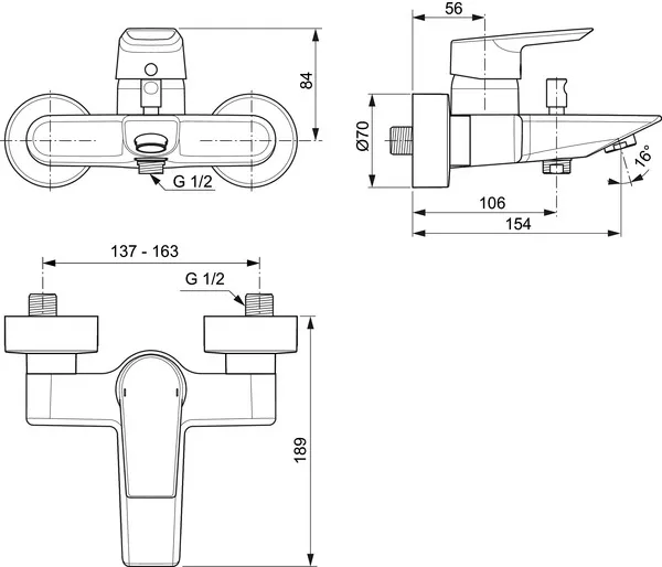 Badearmatur Aufputz Tesi, Ausladung 154mm, Chrom Badearmatur Aufputz Tesi, Ausladung 154mm, Chrom