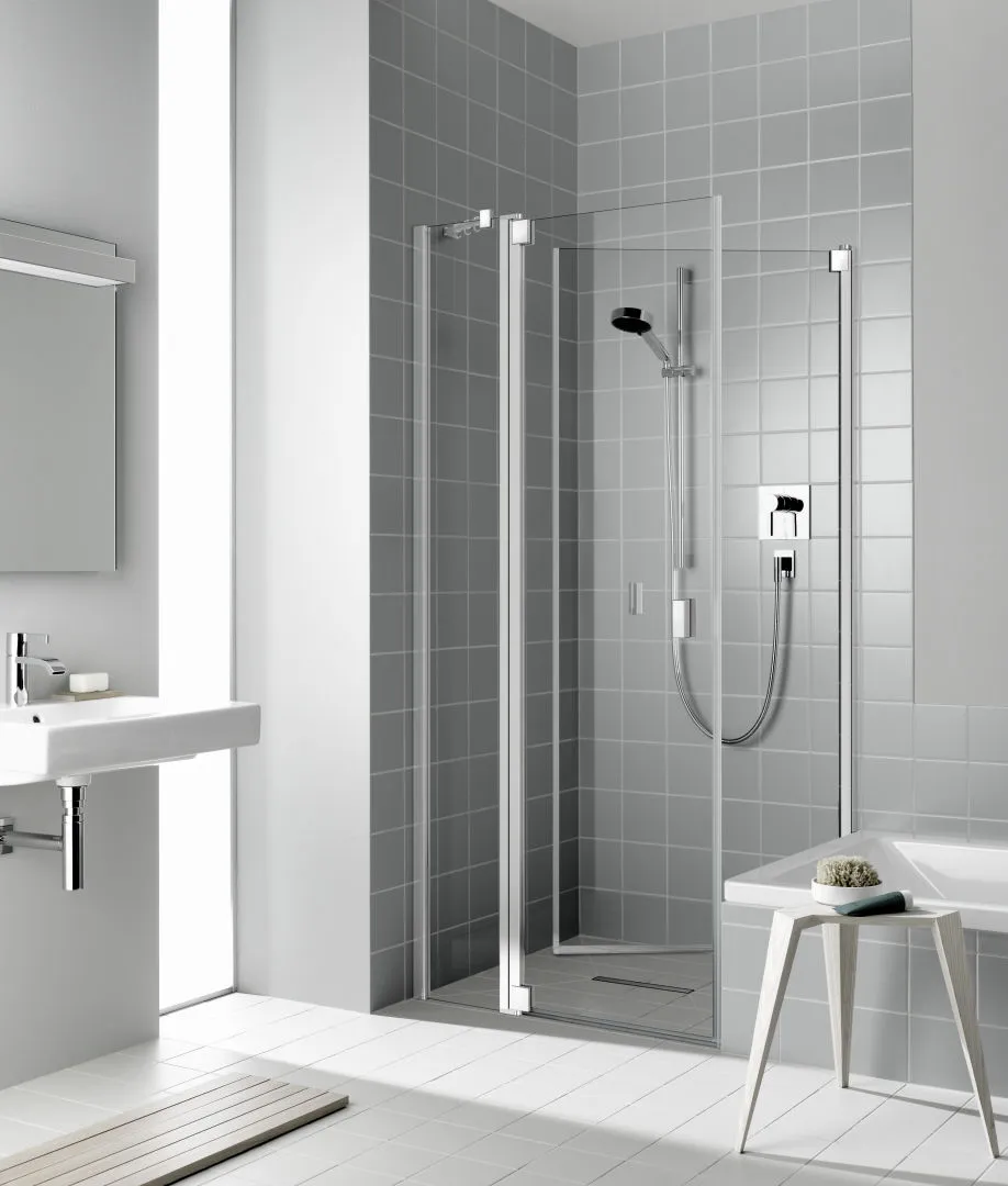 Kermi bewegliche Seitenwand beweglich links für Ecke „RAYA“ Glas SR Opaco, Profile Silber Mattglanz, BV: 870 - 900 mm GAK: 855 - 885 mm WE: 880 - 910 mm H: 1850 mm