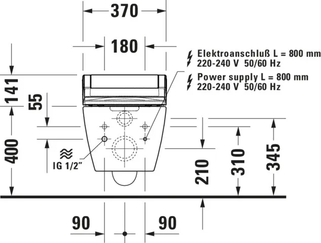 Duravit Wand-WC ME by Starck, 570 mm, weiß Hochglanz, rimless, Durafix, SensoWash-kompatibel Duravit Wand-WC ME by Starck, 570 mm, weiß Hochglanz, rimless, Durafix, SensoWash-kompatibel
