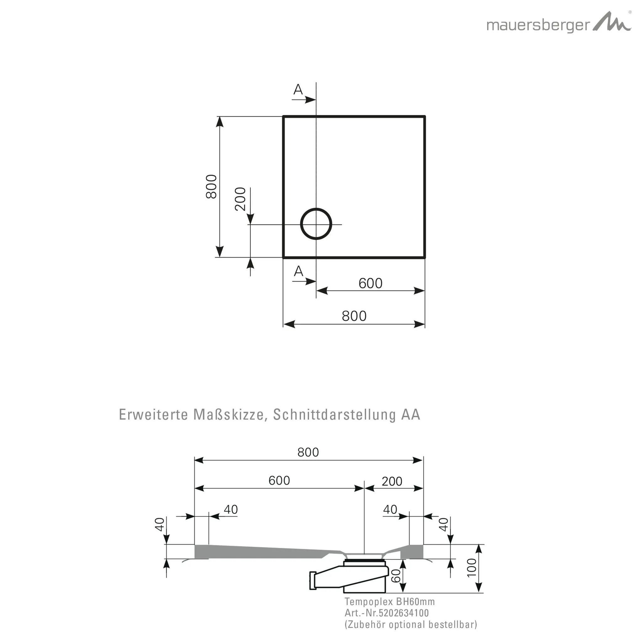 Mauersberger Duschwanne „davisi“ 800 × 800 mm in Weiß