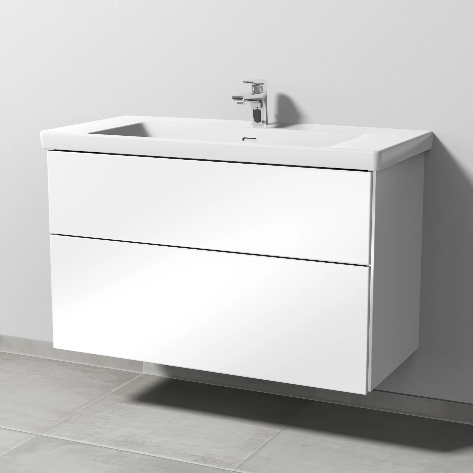 Sanipa Waschtischunterschrank „3way“ 955 × 588 × 462 mm in Weiß (glanz), mit Hahnlochbohrung, Becken mittig