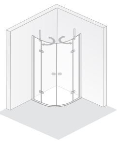 HSK teilgerahmte Runddusche pendelbar 4-teilig „Premium Softcube“ Glas Linea 01 (80 cm), H: 2000 mm