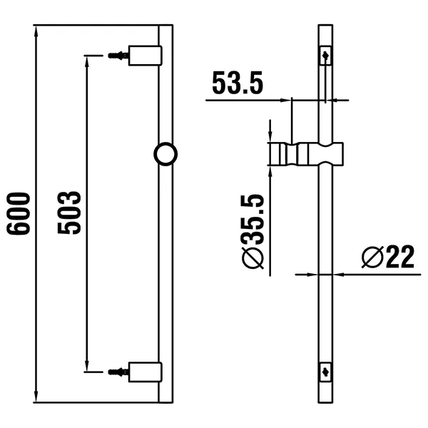 Brausestange TwinGliss PVD Gold, Höhe 600 mm Vollmetall Einfache Installation dank integrierter Bohrloch-Montagehilfe