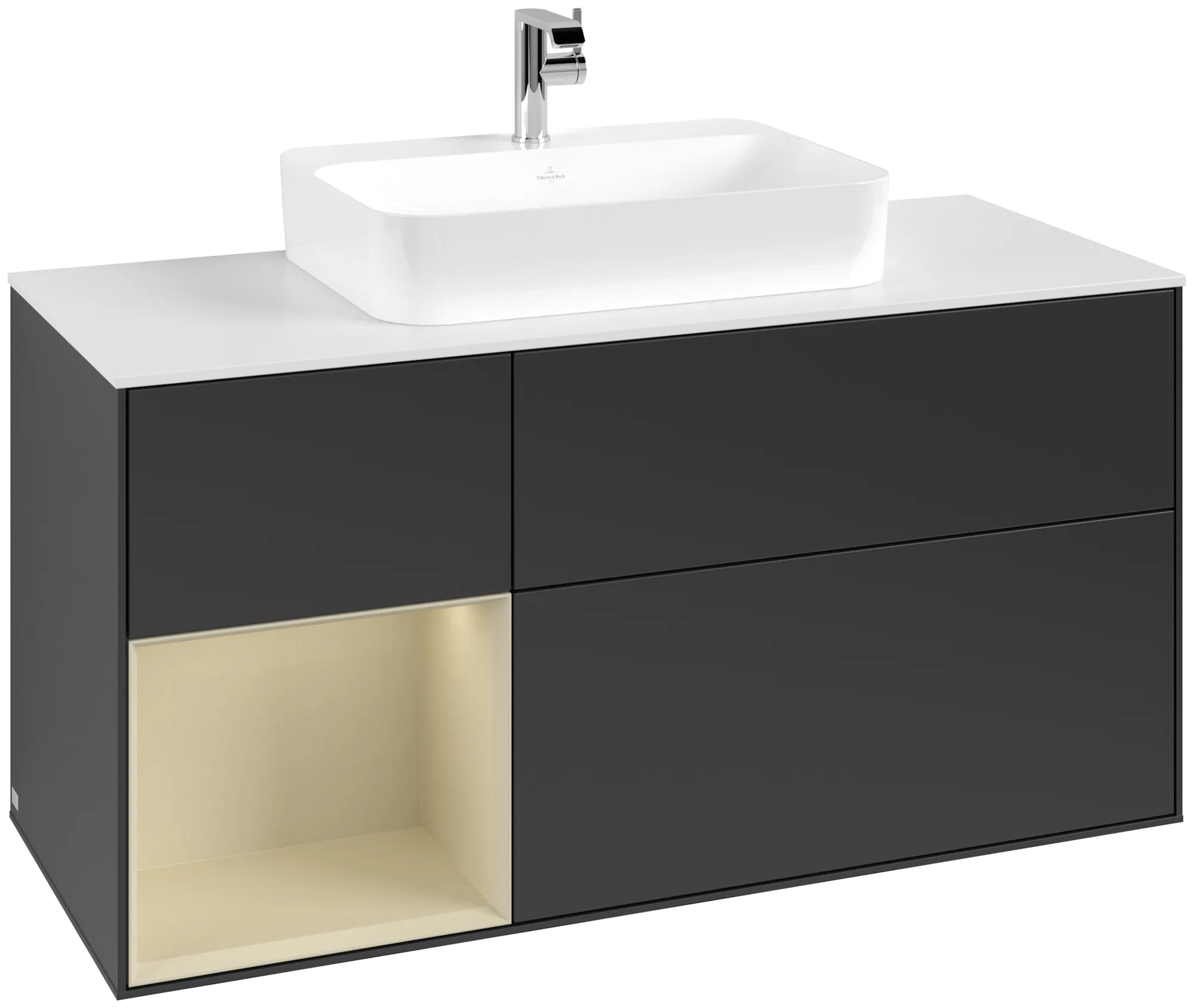 Villeroy & Boch Finion Waschbeckenunterschrank F41, 1200x603x501mm, Black Matt/Silk Grey Matt/Glass White Matt