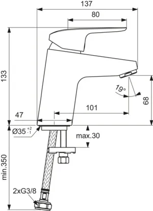 Waschtischarmatur Ceraflex, 5 l/min., ohne Ablaufgarnitur, Ausladung 101mm, Chrom Waschtischarmatur Ceraflex, 5 l/min., ohne Ablaufgarnitur, Ausladung 101mm, Chrom