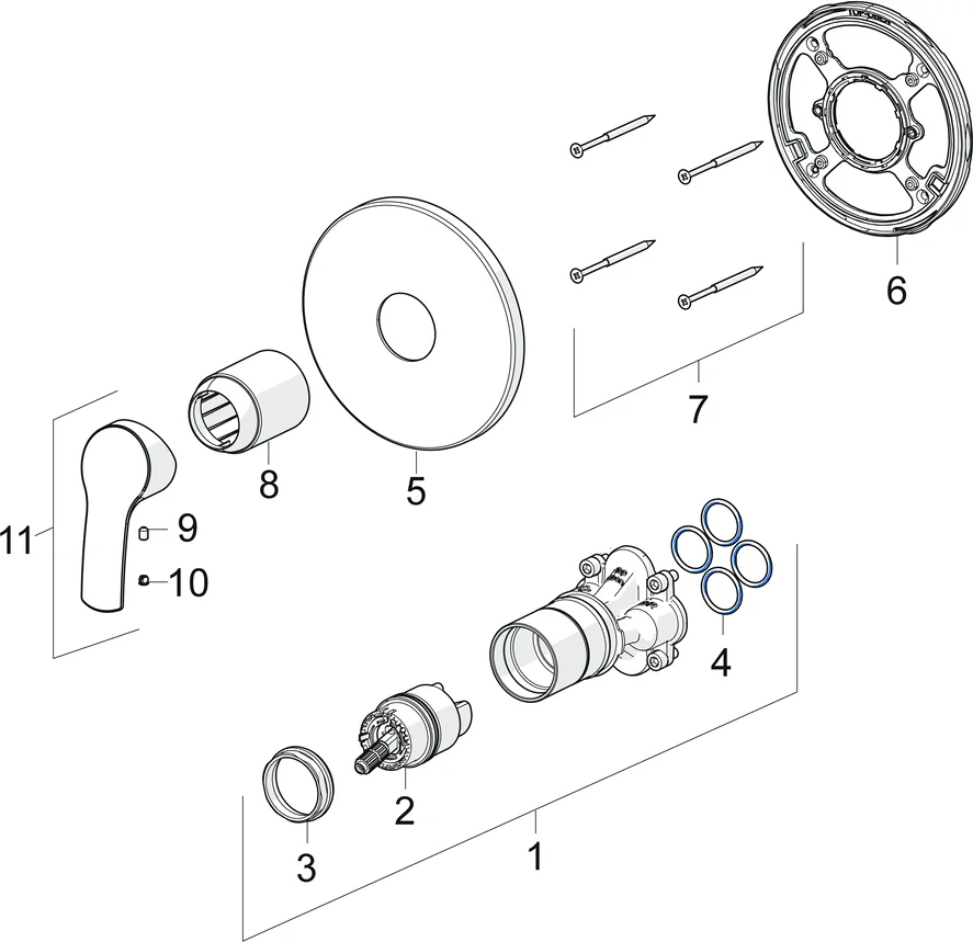 HansaPINTO Duscharmatur Hansapinto 2017 Einhebelmischer Fertigmontageset für Brausebatterie 8527 Rosette rund Chrom