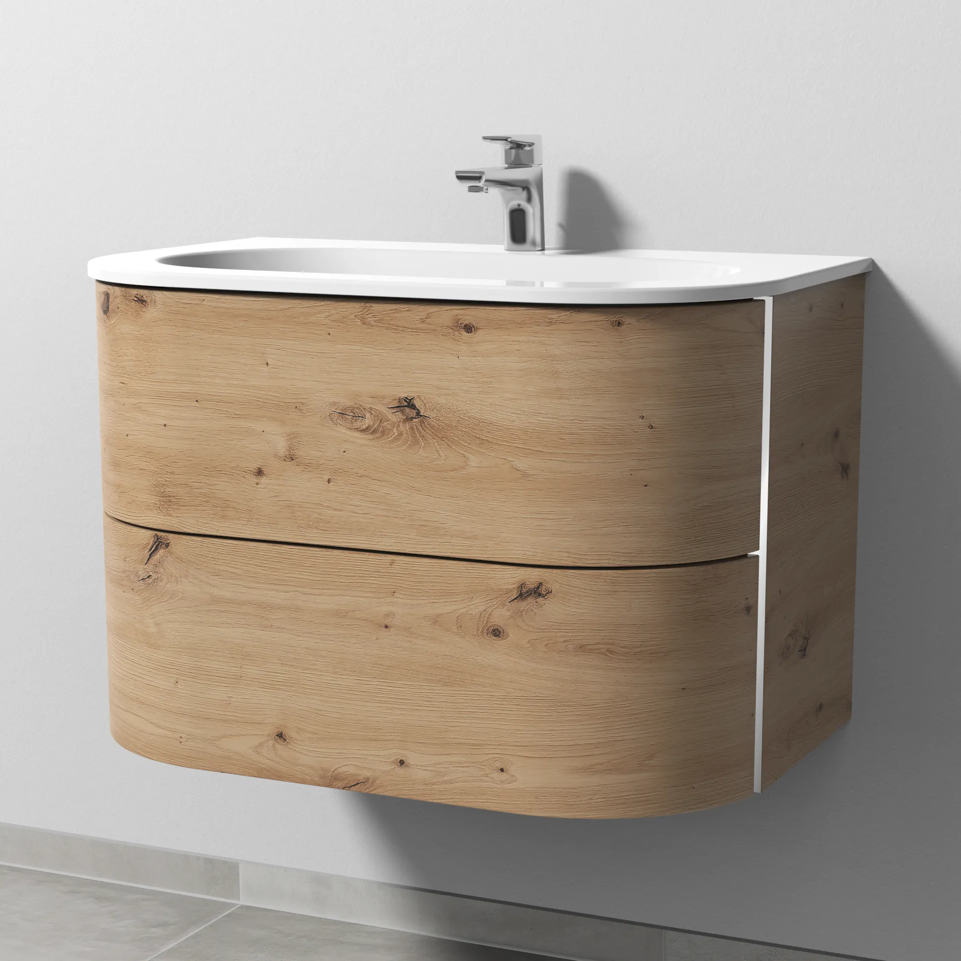 Sanipa Keramik-Waschtisch-Set mit Waschtischunterschrank „4balance“ 784 × 514 × 522 mm in Eiche Natural-Touch, ohne Beleuchtung