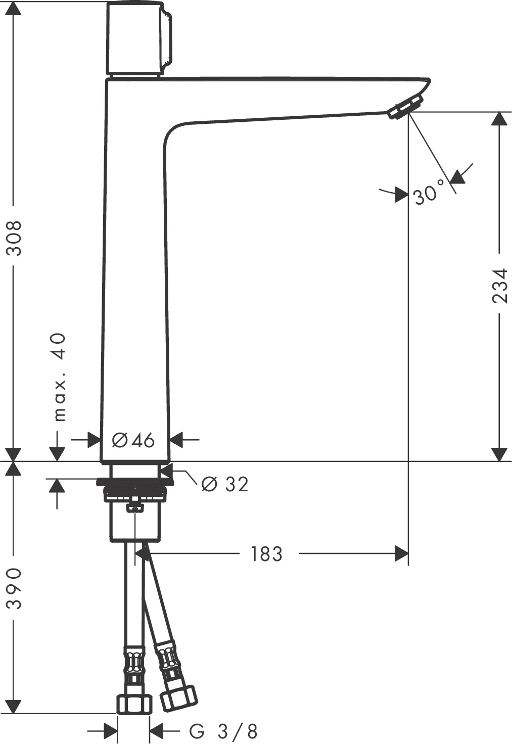 Hansgrohe Talis Select E Waschtischmischer 240, Chrom, Ausladung 183 mm, Auslaufhöhe 234 mm