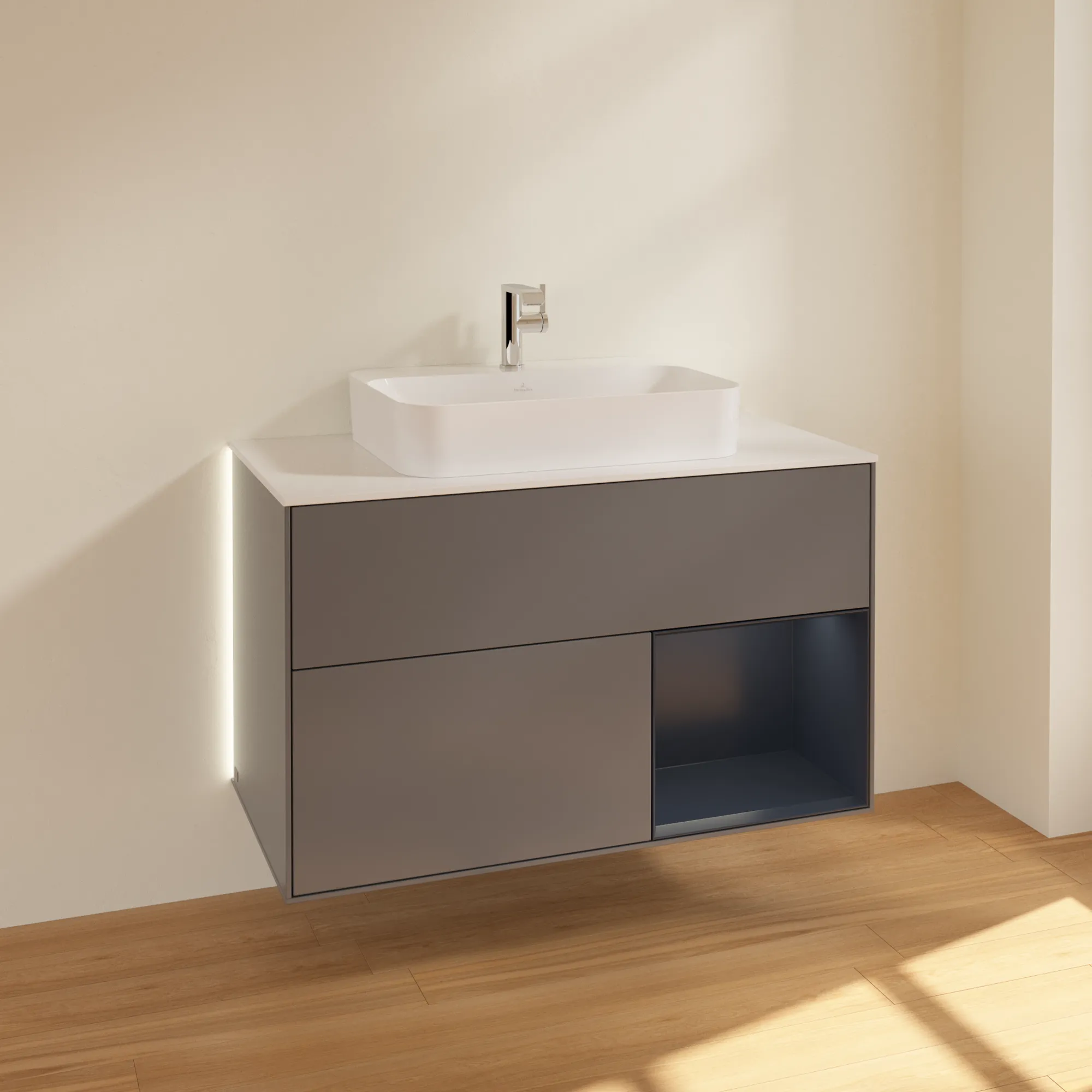 Villeroy & Boch Waschtischunterschrank „Finion“ für Schrankwaschtisch 1000 × 603 × 501 mm Anthracite Matt Lacquer, für Becken mittig