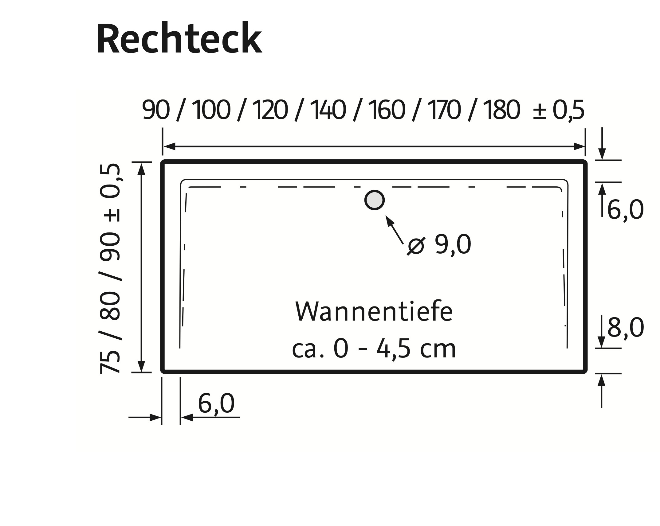 HSK rechteck Acryl-Duschwanne „superflach“ 80 × 120 cm in Weiß