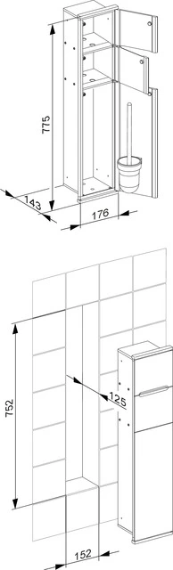 Plan Integral Modul WC 1 Anschlag links 176 x 775 x 143 mm verchromt/Aluminium silber
