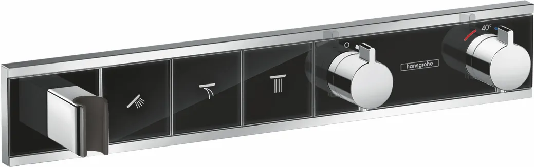 Thermostat Unterputz RainSelect Fertigset 3 Verbraucher verchromt Farbe: Schwarz Chrom