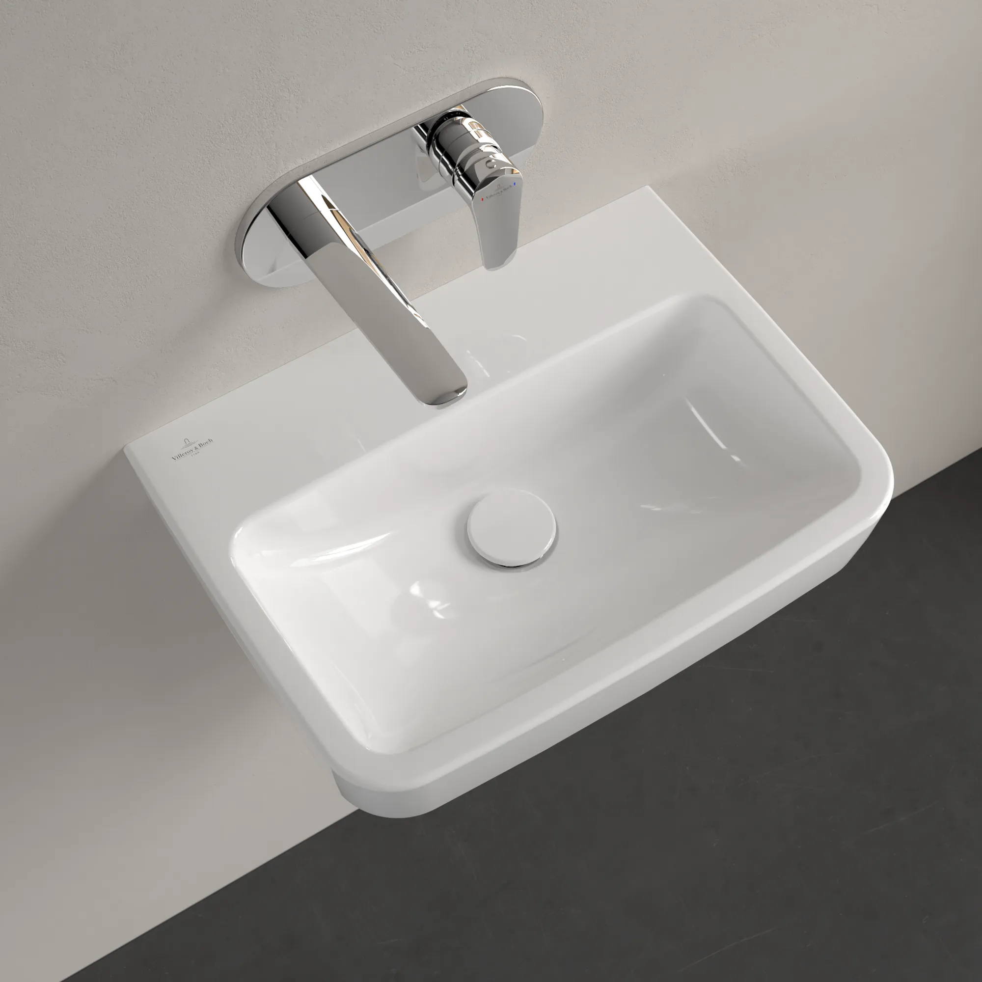 Handwaschbecken O.novo 434453, 500 x 370 mm, Eckig, Becken mittig, ohne Überlauf, Weiß Alpin