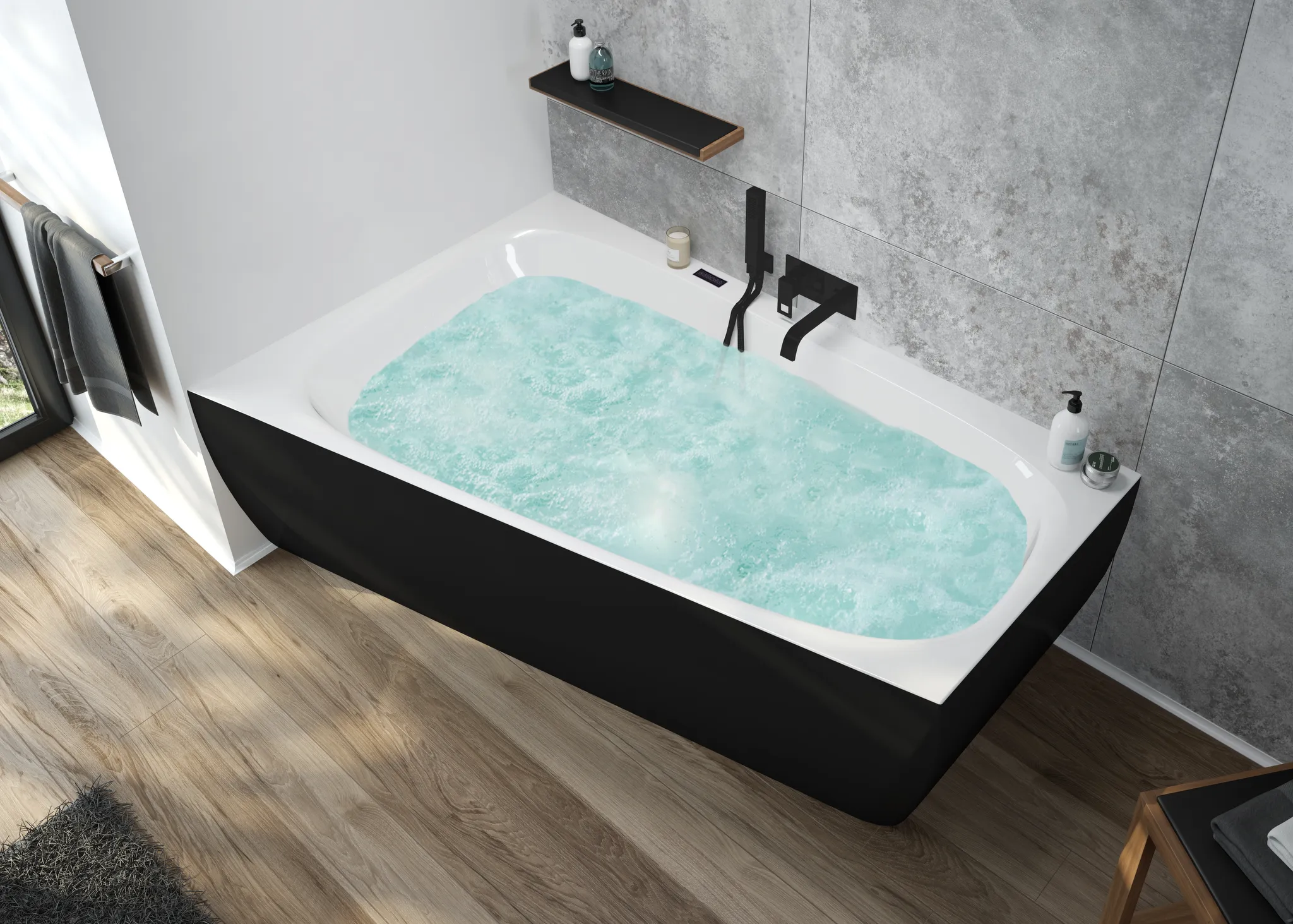 Hoesch iSensi Badewanne Trapez 1500x1000 Monolith links BiColor Innen weiß glänzend, Außenseite schwarz matt Hoesch iSensi Badewanne Trapez 1500x1000 Monolith links BiColor Innen weiß glänzend, Außenseite schwarz matt