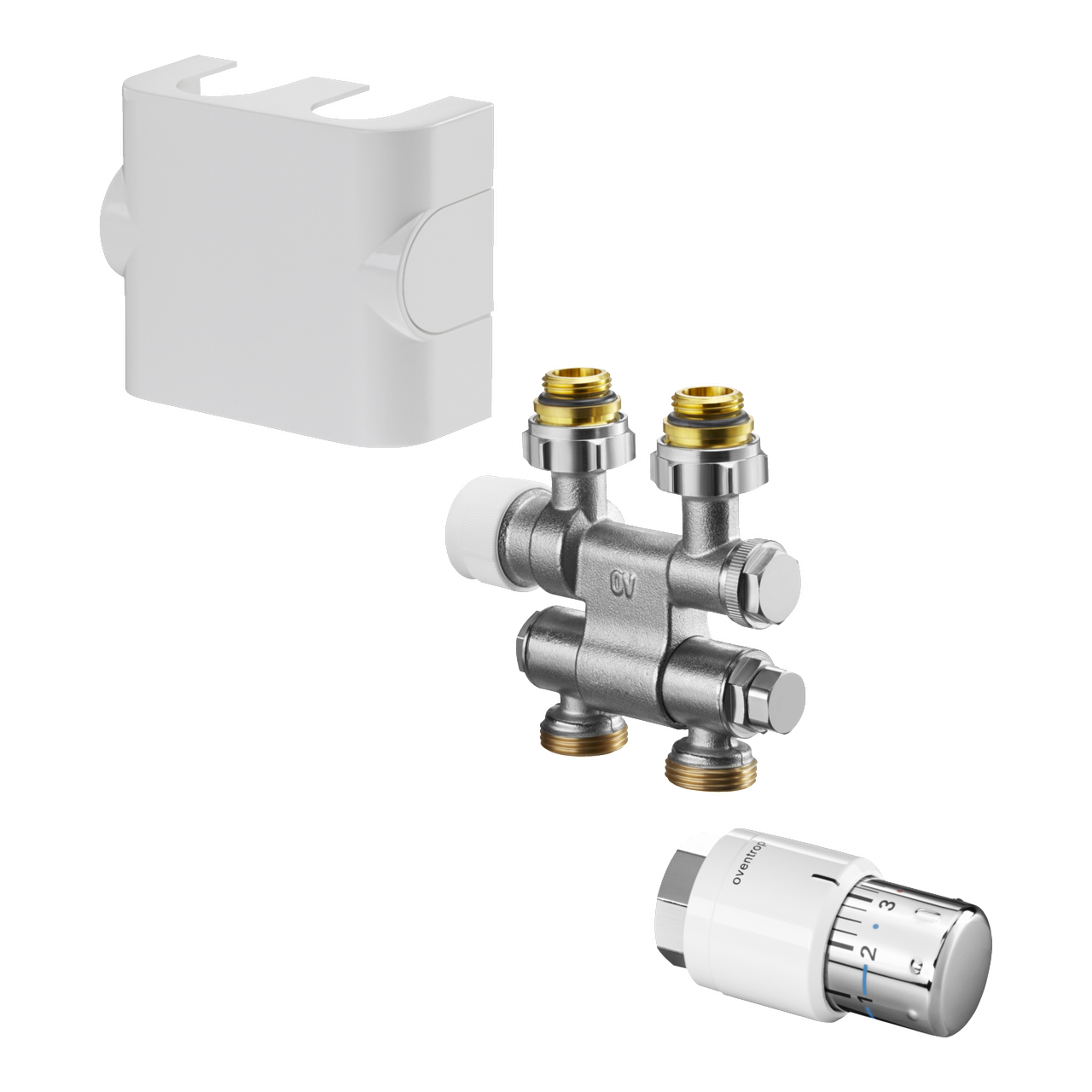 Oventrop Anschluss-Set (50 mm) „Multiblock TFU“ mit Thermostat „Uni SH“ in weiß / chrom