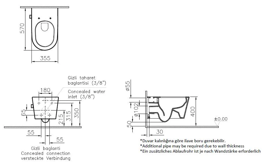 VitrA Options Nest Tiefspüler-Wand-WC Flush Bidetfunktion Armatur 36x57 cm V-Fit 2.0 Weiß Hochglanz