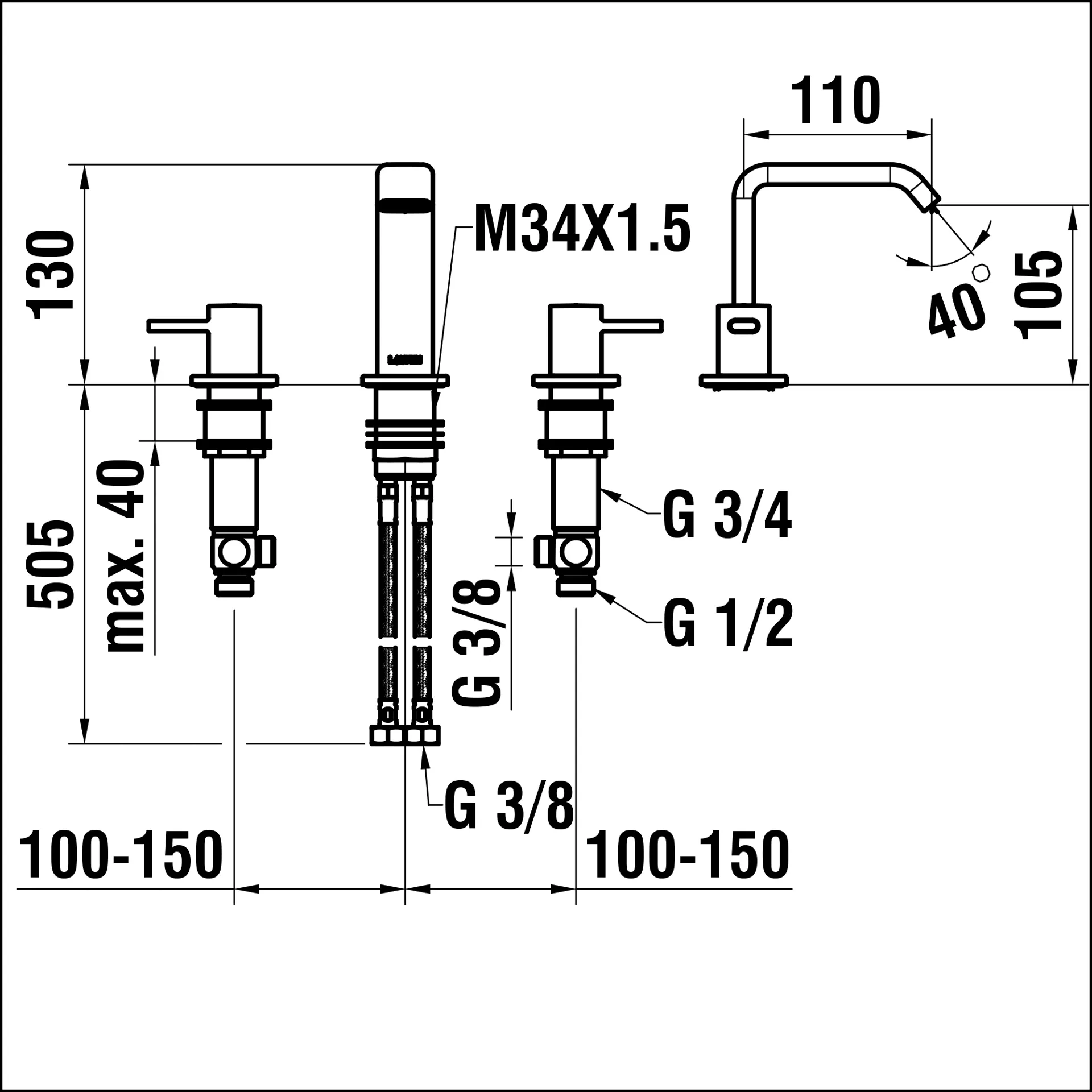 3-Loch Waschtischmische MEDA Festauslauf Ausladung 110 mm ohne Ablaufventil chrom 3-Loch Waschtischmische MEDA Festauslauf Ausladung 110 mm ohne Ablaufventil chrom