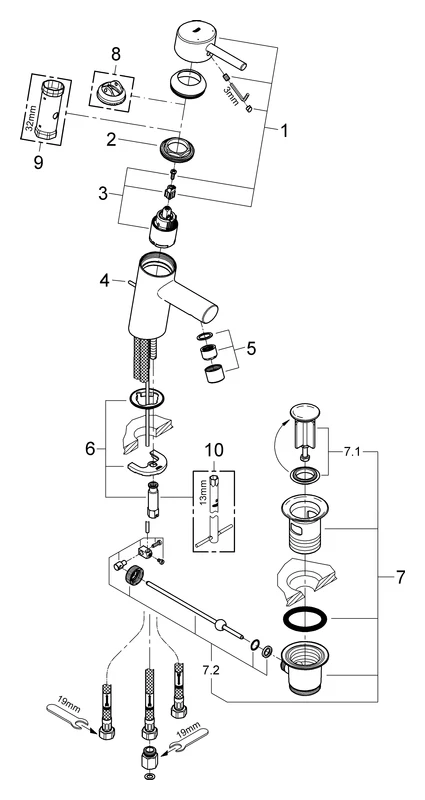 Einhand-Waschtischbatterie Concetto 23060_1, S-Size, Einlochmontage, 35 mm Keramikkartusche, Zugstangen-Ablaufgarnitur 1 1/4'', chrom