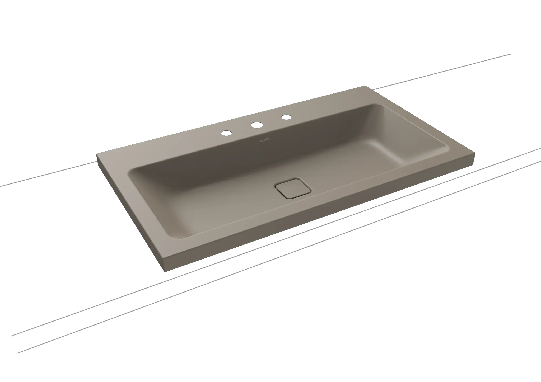 Aufsatzwaschtisch „Cono“ 90 × 50 cm, ohne Überlauf, mittig, mit Hahnlochbohrung in warm grey 60 mit Perl-Effekt